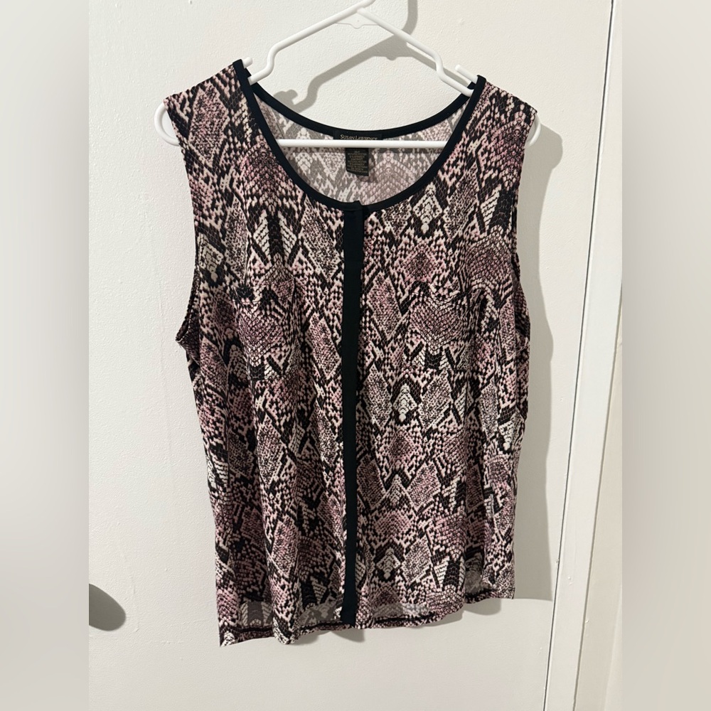 Susan Lawrence Purple & Black Snake Print Sleeveless Blouse | Size L
